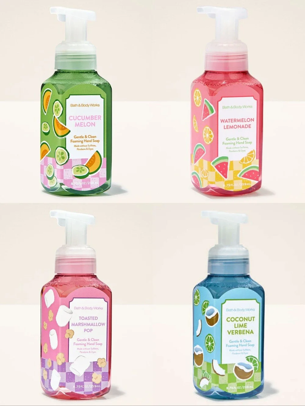 Bath & Body Works Foaming Hand Soaps Set of 4 NEW RARE Green, Pink, Red, Blue